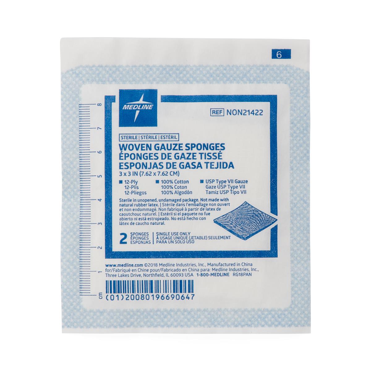 Medline Sterile 100% Cotton Woven Gauze Sponges