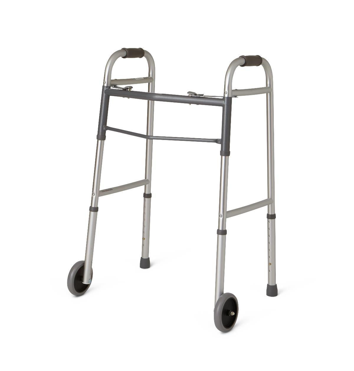 Medline Two-Button Folding Walkers with 5" Wheels
