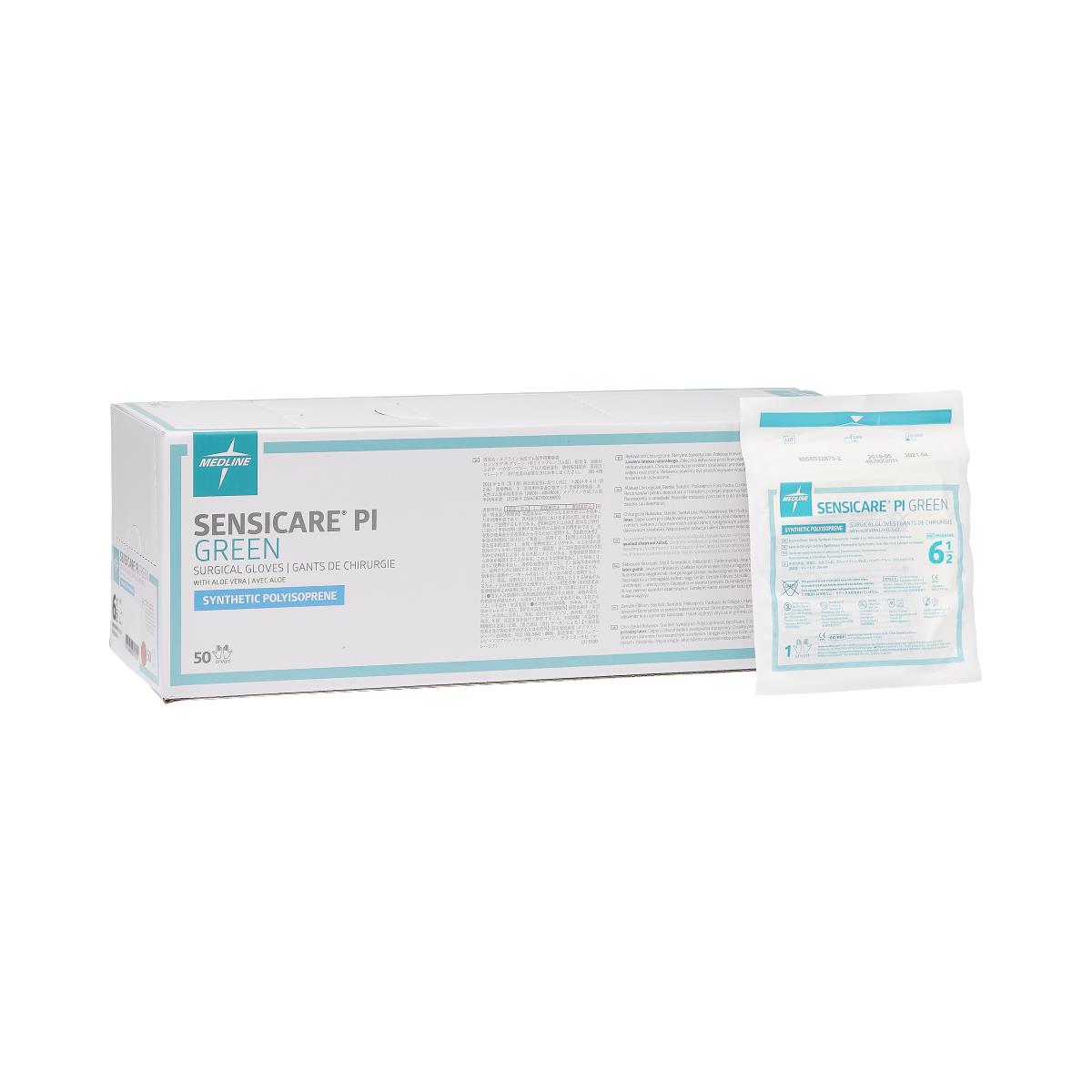Medline SensiCare PI Green Surgical Gloves