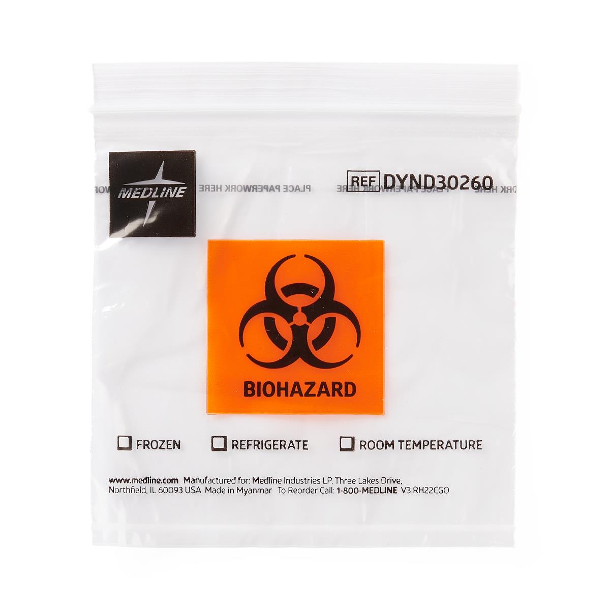 Medline Zip-Style Specimen Bags with Biohazard Symbol