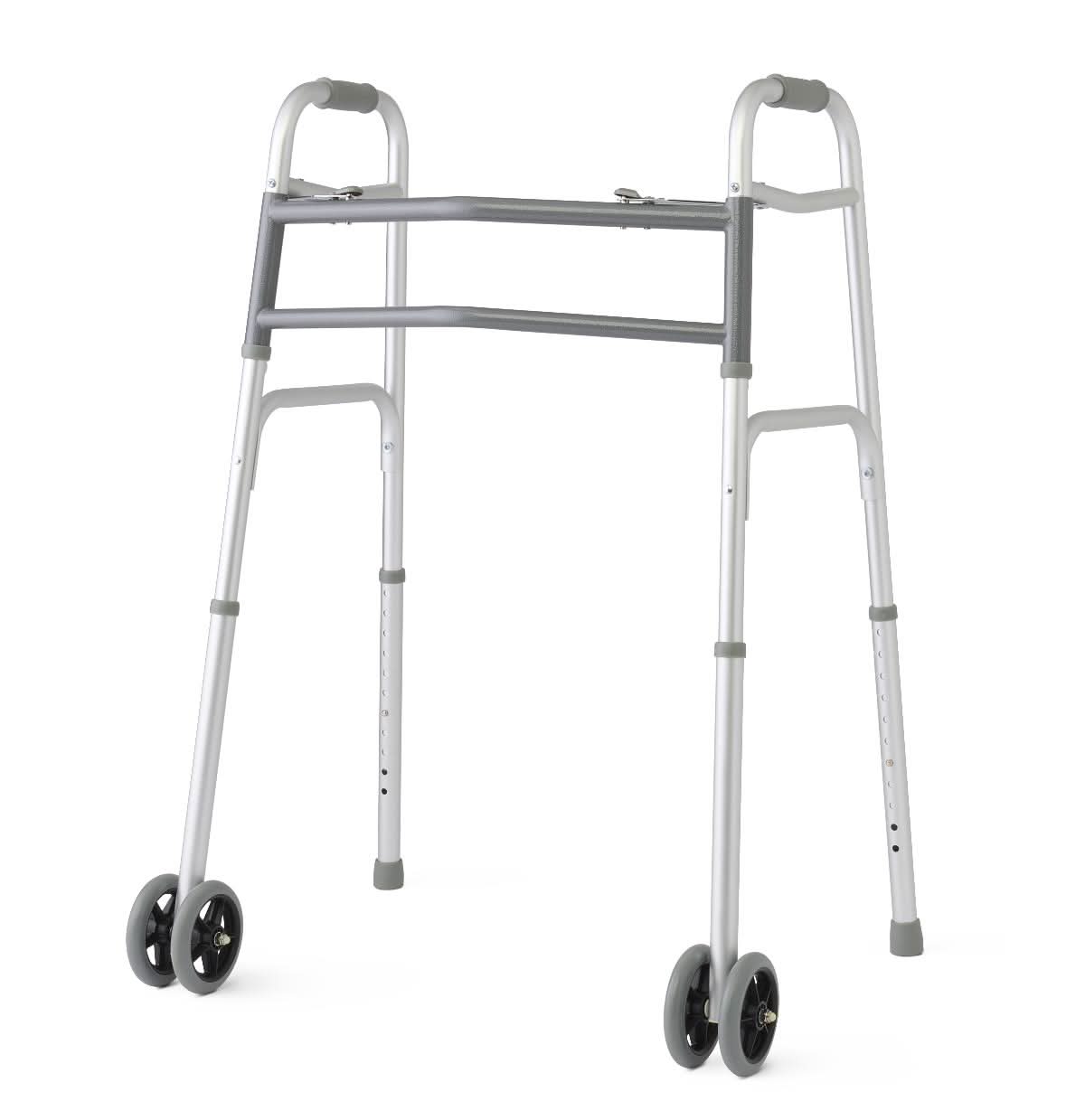 Medline Tall Adult Folding Walker with 5" Wheels
