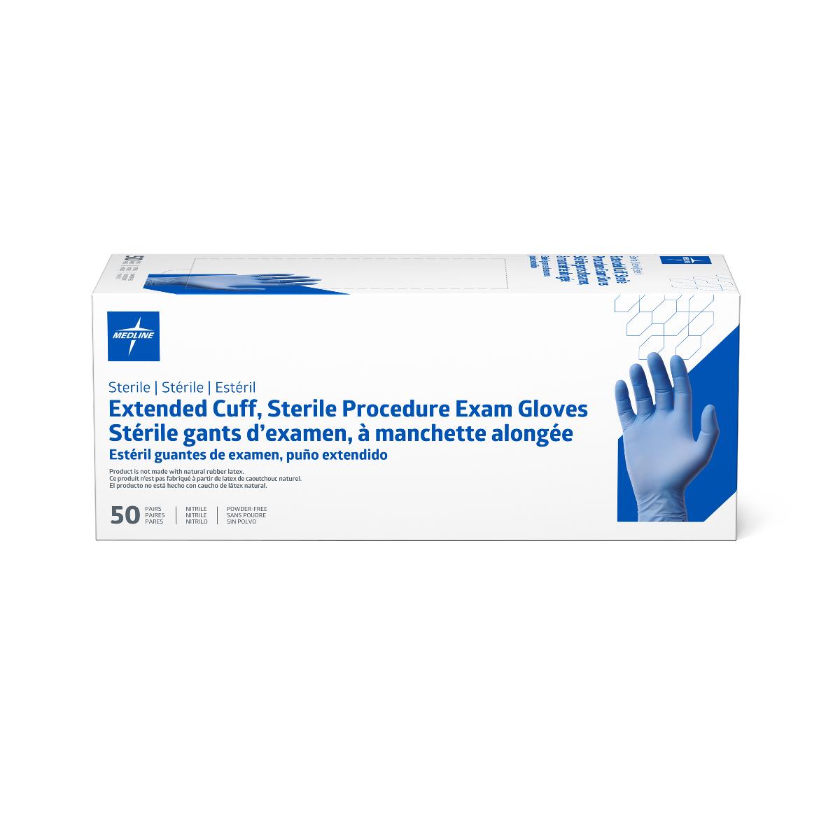 Medline Sterile Extended Cuff Nitrile Exam Gloves