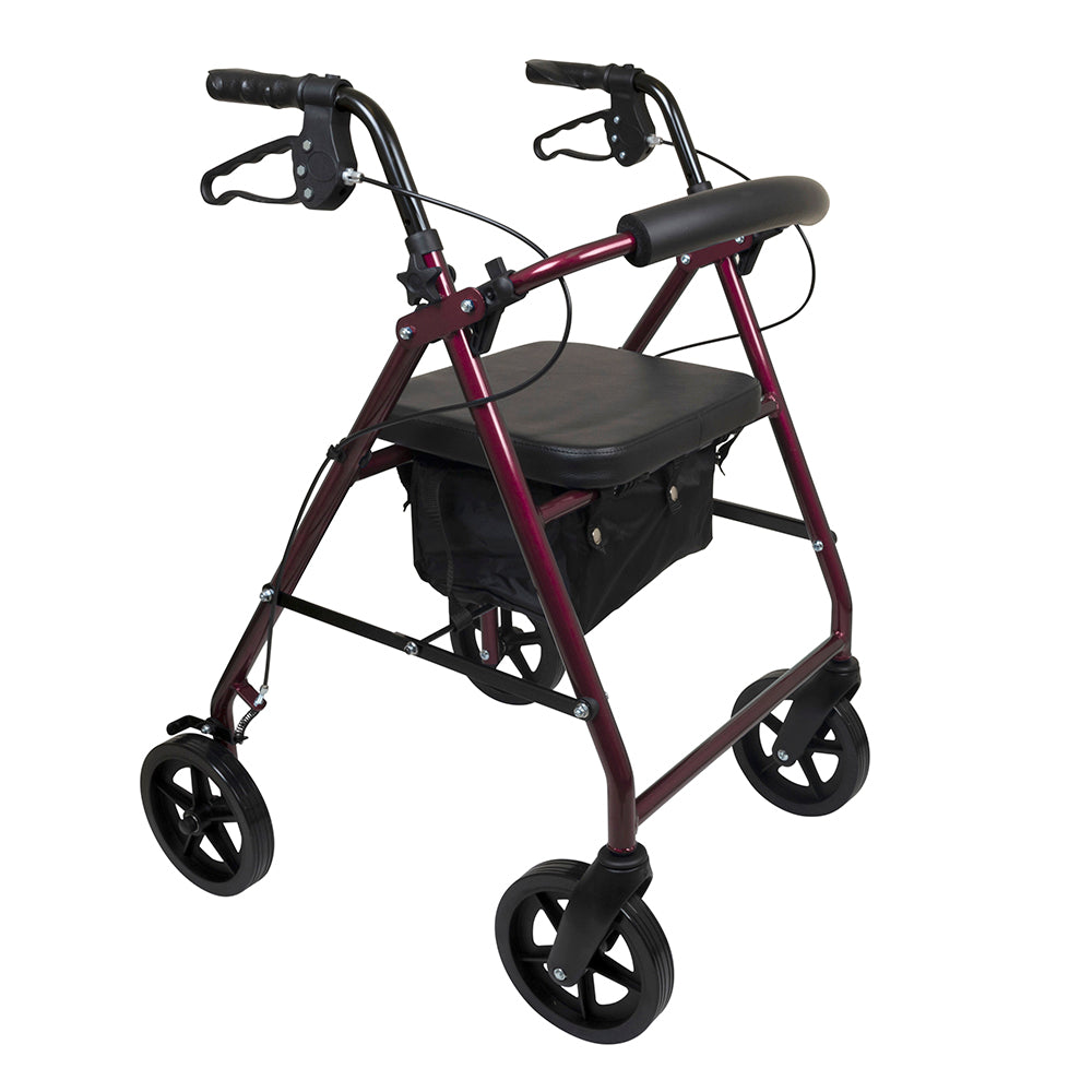 Compass Health ProBasics Deluxe Aluminum Rollator with 8-inch Wheels, Burgundy