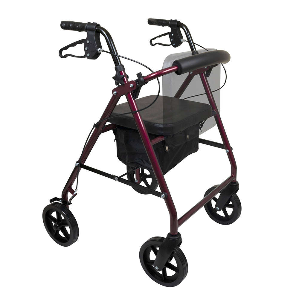 Compass Health ProBasics Deluxe Aluminum Rollator with 8-inch Wheels, Burgundy