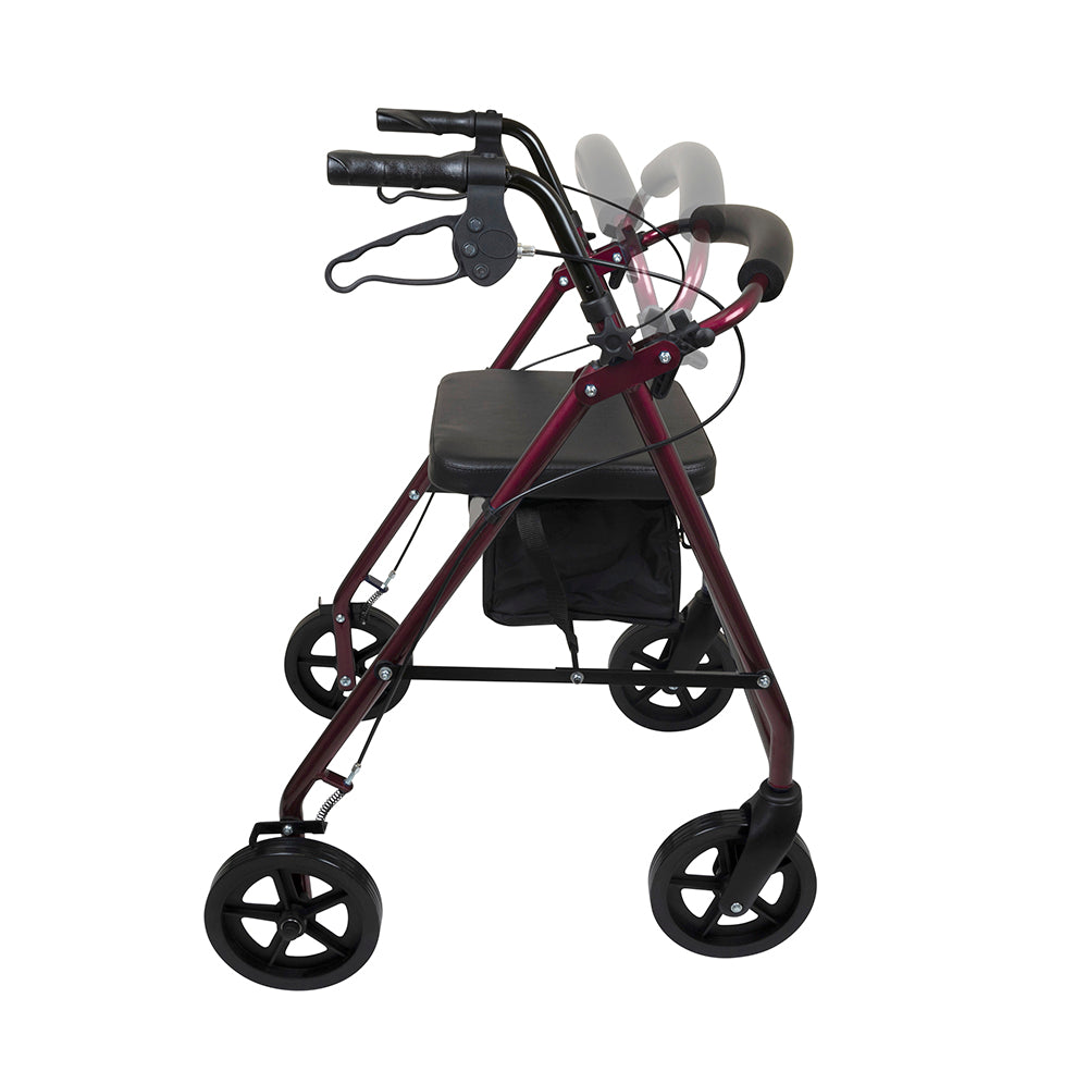 Compass Health ProBasics Deluxe Aluminum Rollator with 8-inch Wheels, Burgundy