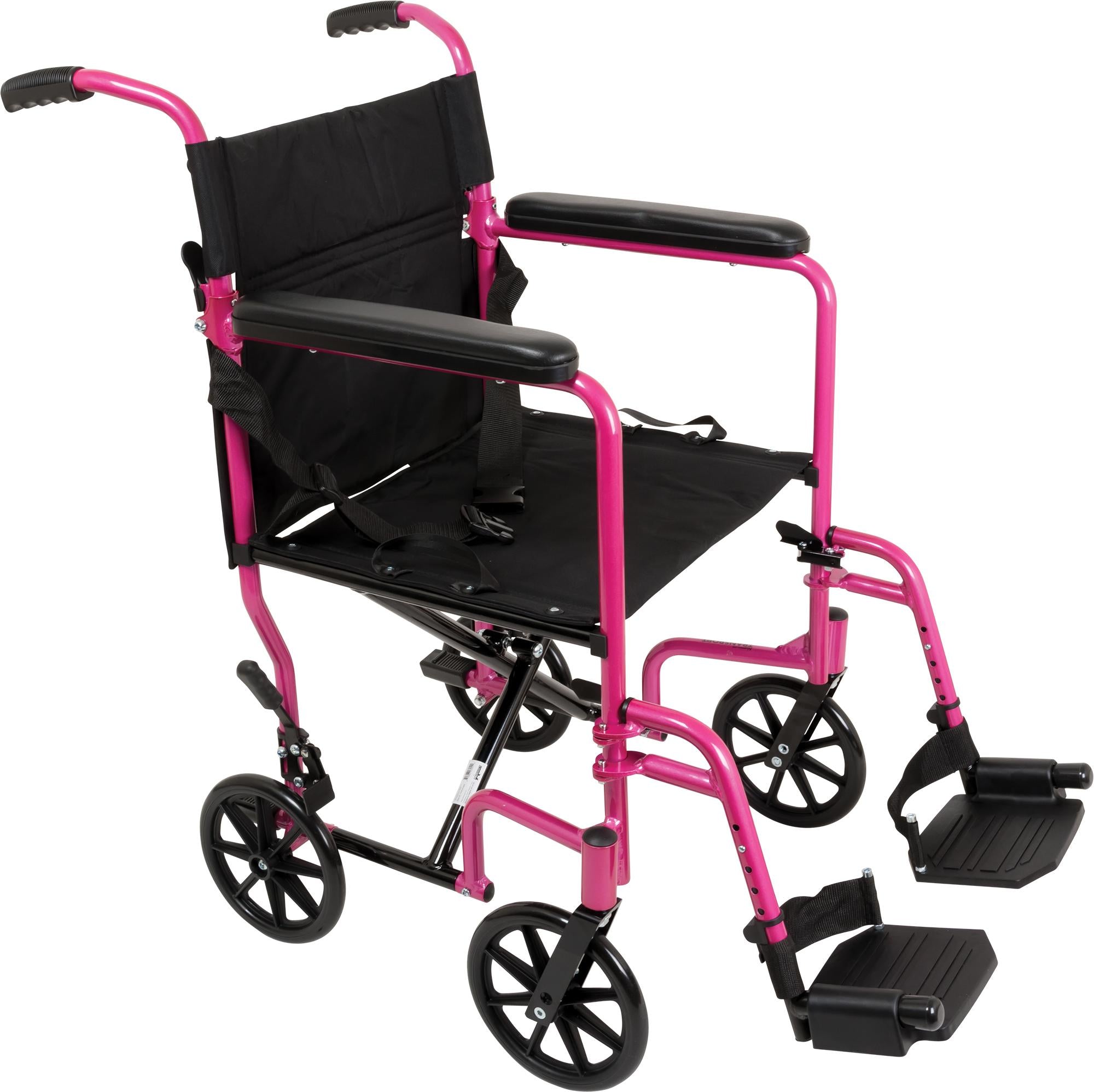 Compass Health ProBasics Aluminum Transport Wheelchair, 19-inch, Pink