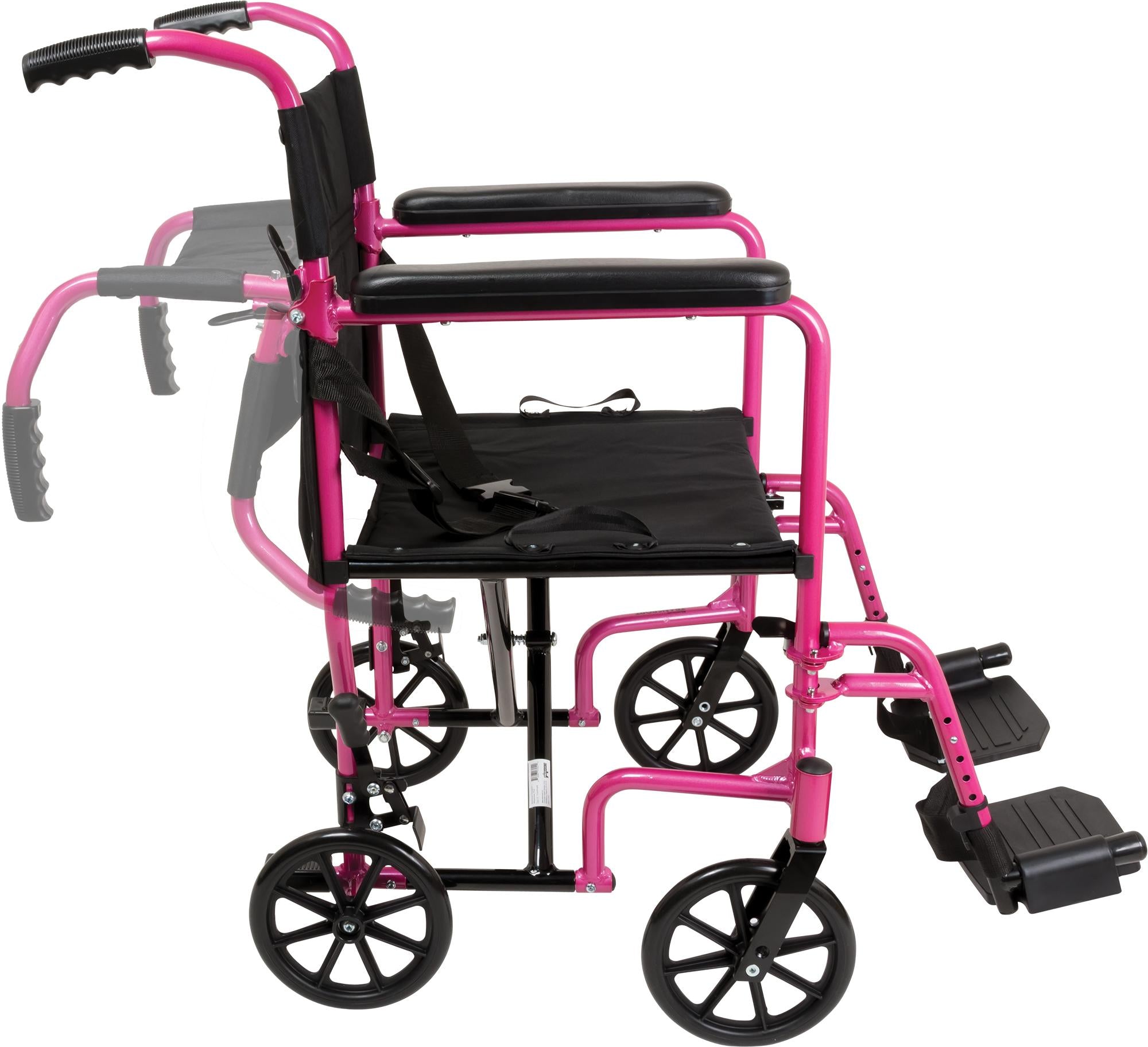 Compass Health ProBasics Aluminum Transport Wheelchair, 19-inch, Pink Pink