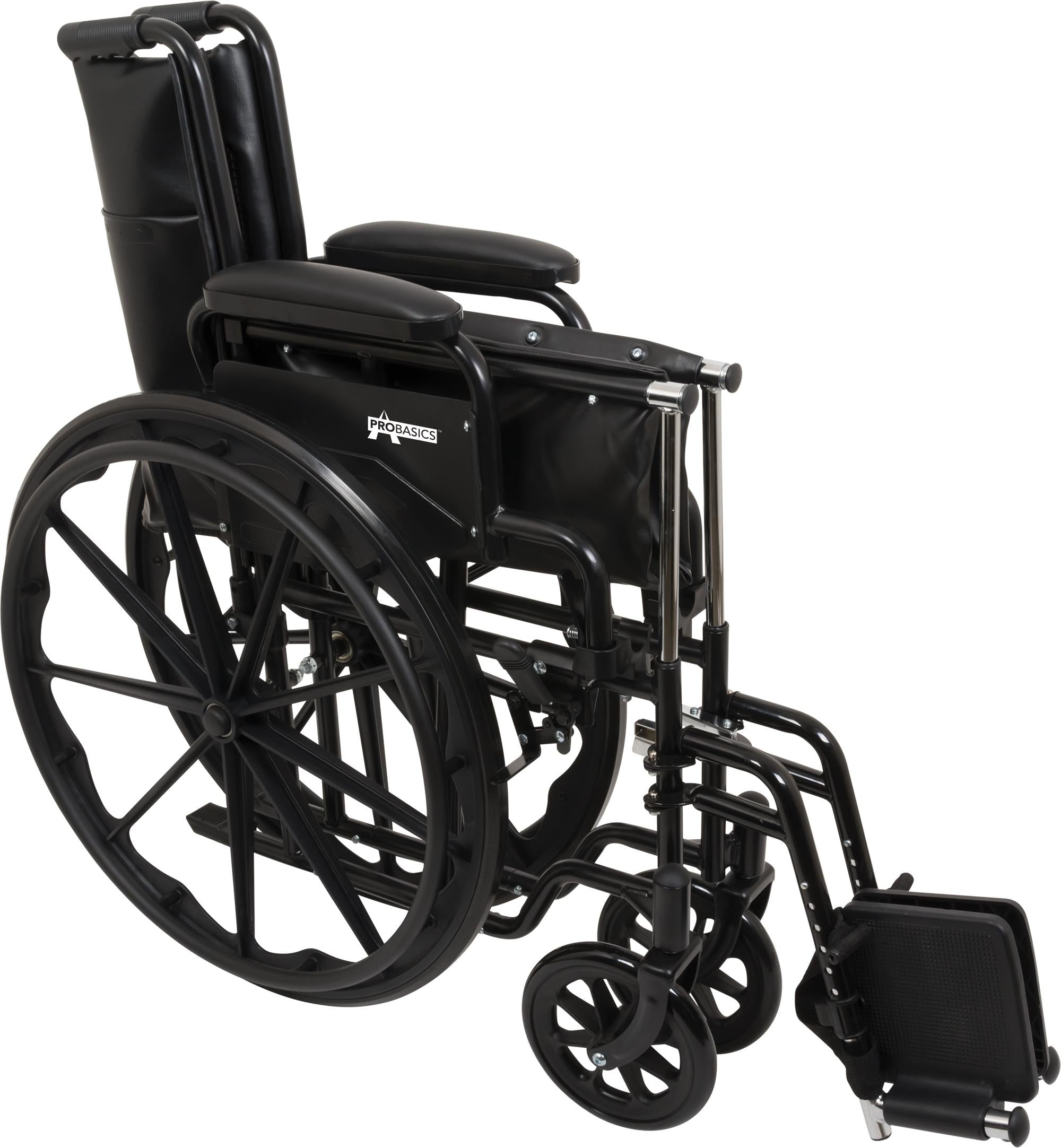 Compass Health ProBasics K1 Lightweight Wheelchair with 20" x 16" Seat, Flip-Back Desk Arms, Swing-Away Footrests