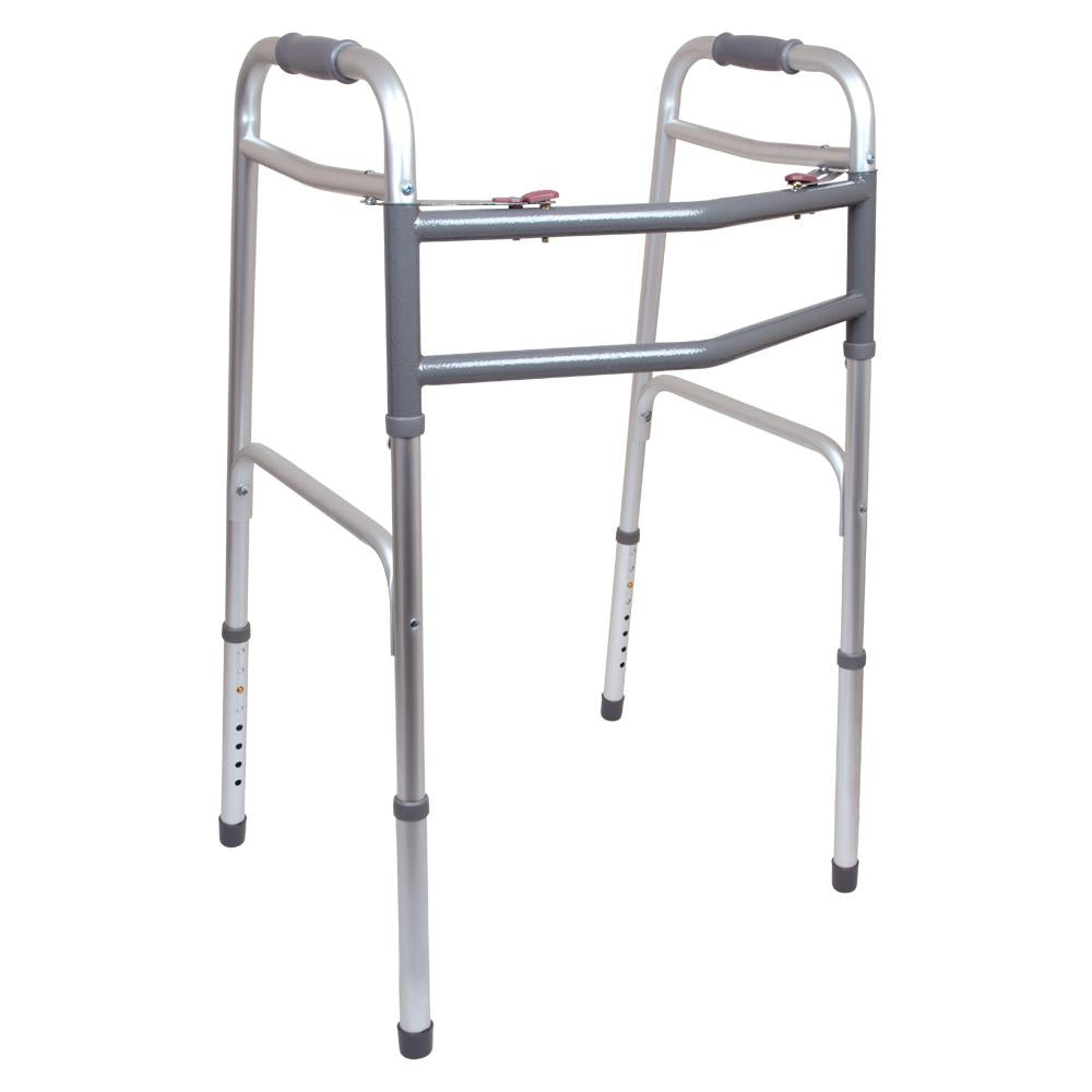 Compass Health ProBasics Bariatric Two-Button Release Folding Walker, Aluminum, No Wheels, 2/CS
