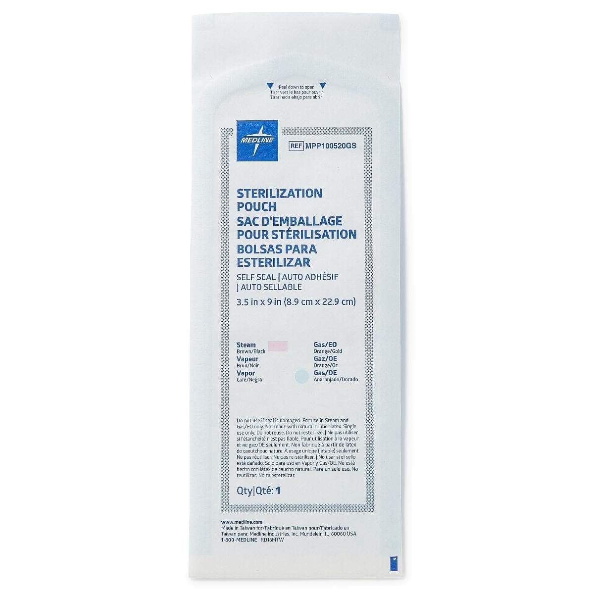 Medline Medline Self-Seal Sterilization Pouches for Steam and Gas Only MPP100520GSZ