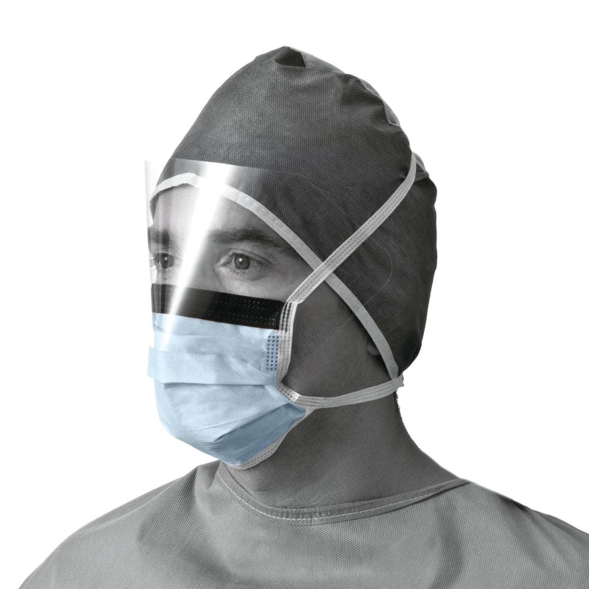 Medline Medline ASTM Level 1 Anti-Fog Surgical Mask with Eye Shield with Ties NON27405Z