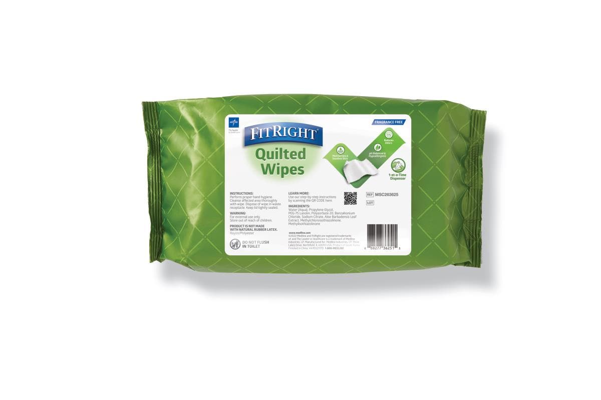Medline Medline FitRight Aloe Quilted Personal Cleansing Wipes MSC263625