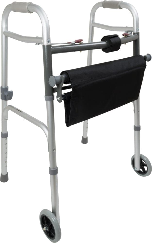 Compass Health Compass Health ProBasics Two-Button Folding Walker with Wheels and Roll-Up Seat, WKAAW2BST