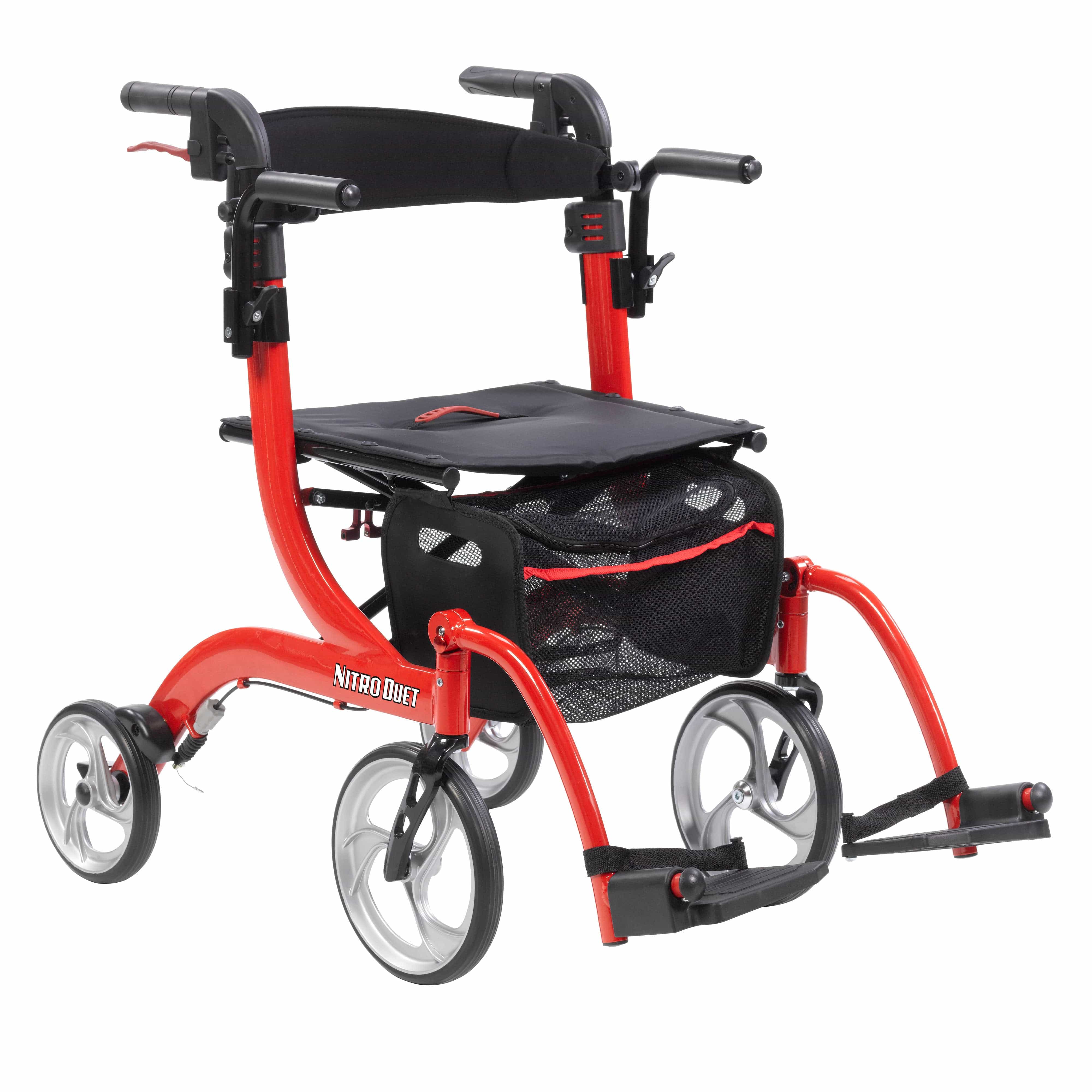 Drive Medical Drive Medical Nitro Duet Dual Function Transport Wheelchair and Rollator Rolling Walker, Red rtl10266dt
