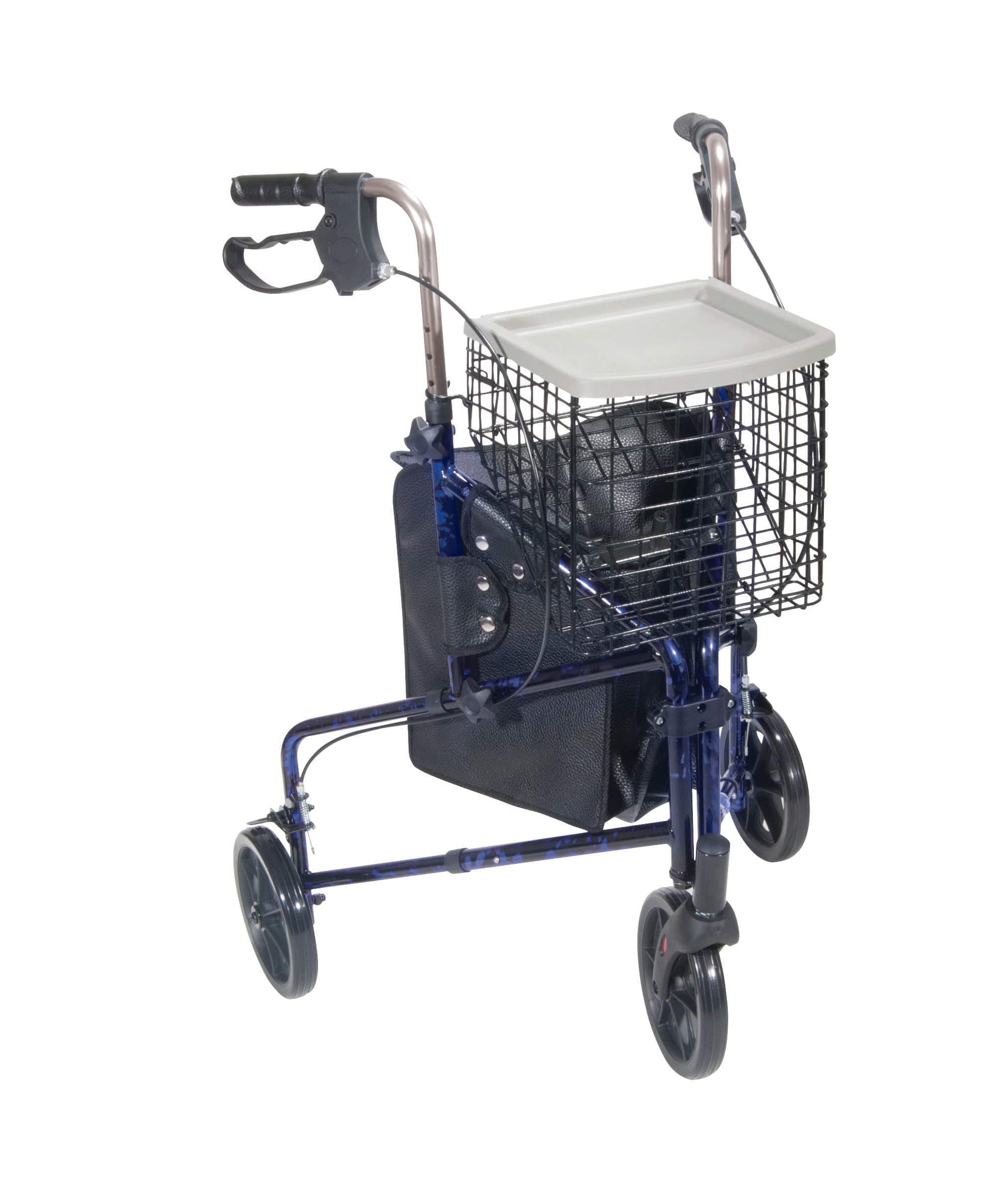 Drive Medical Drive Medical 3 Wheel Rollator Rolling Walker with Basket Tray and Pouch 10289bl