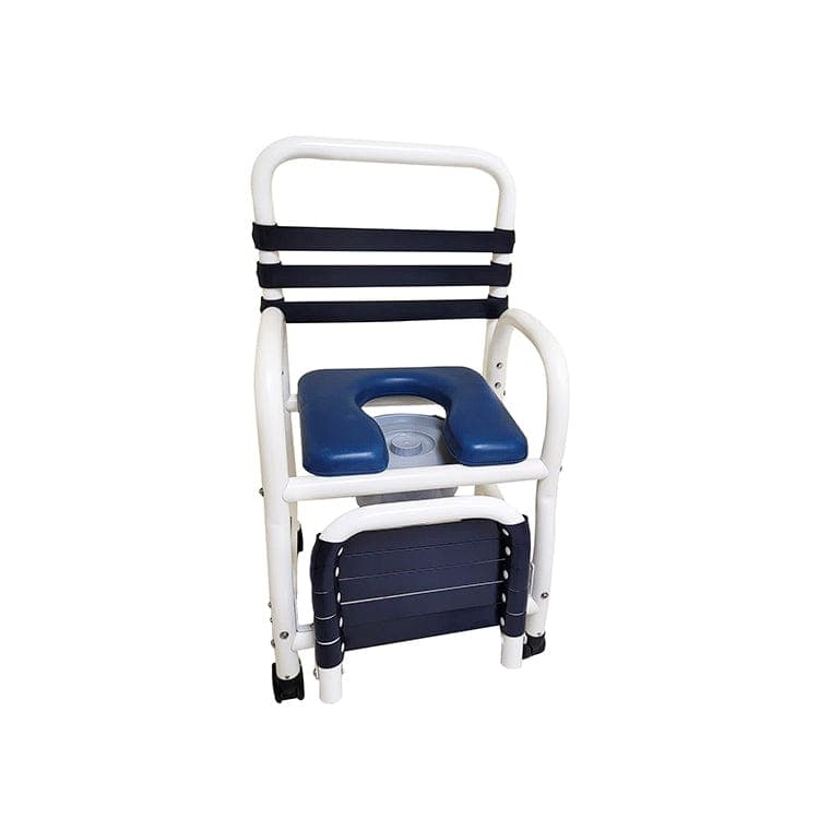 Mor-Medical Mor-Medical Deluxe New Era Patented Infection Control Shower Commode Chair, 18" Internal Width, Open Front Removable Soft Seat, Commode Pail and Soft Touch Folding Footrest, 3" Twin All Locking Casters, 310 lbs wt capacity DNE-310-3TWL-FF