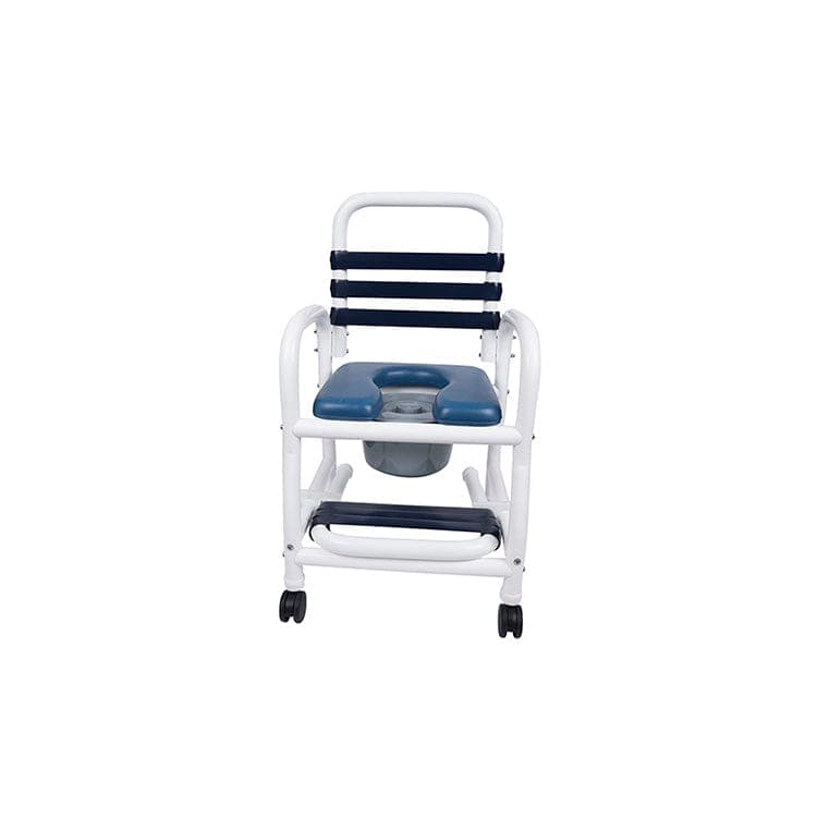 Mor-Medical Mor-Medical Deluxe New Era Patented Infection Control Shower Commode Chair, 18" Internal Width, Open Front Removable Soft Seat, Commode Pail and soft touch slide out footrest, 3" Twin All Locking Casters, 310 lbs wt capacity DNE-310-3TWL-SF