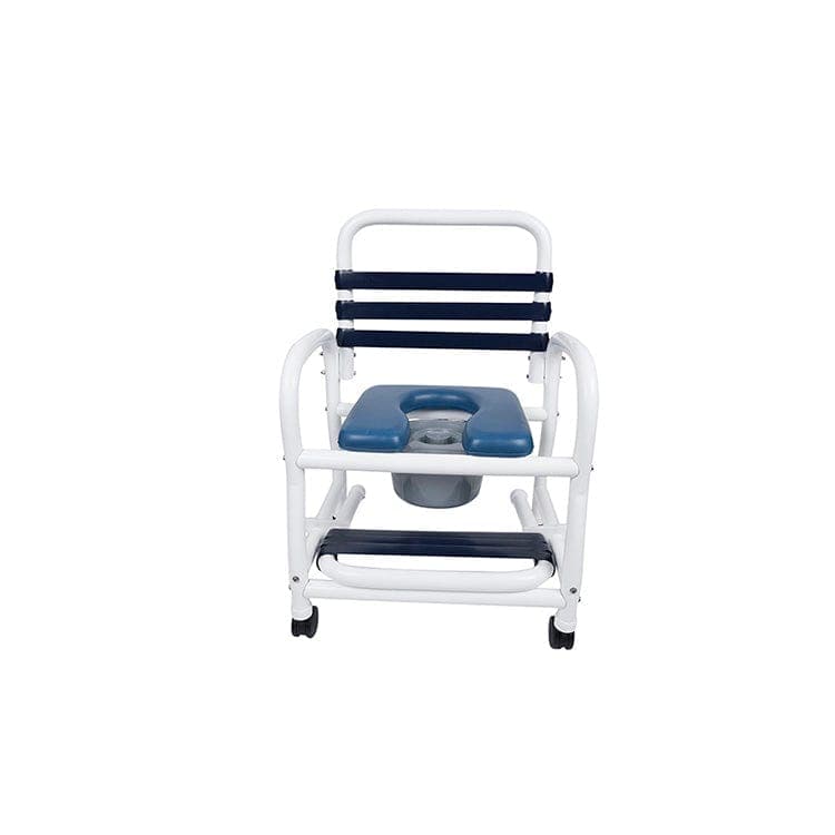 Mor-Medical Mor-Medical Deluxe New Era Patented Infection Control Shower Commode Chair, 22" Internal Width, Open Front Removable Soft Seat, Commode Pail and soft touch slide out footrest, 3" Twin All Locking Casters, 385 lbs wt capacity DNE-385-3TWL-SF