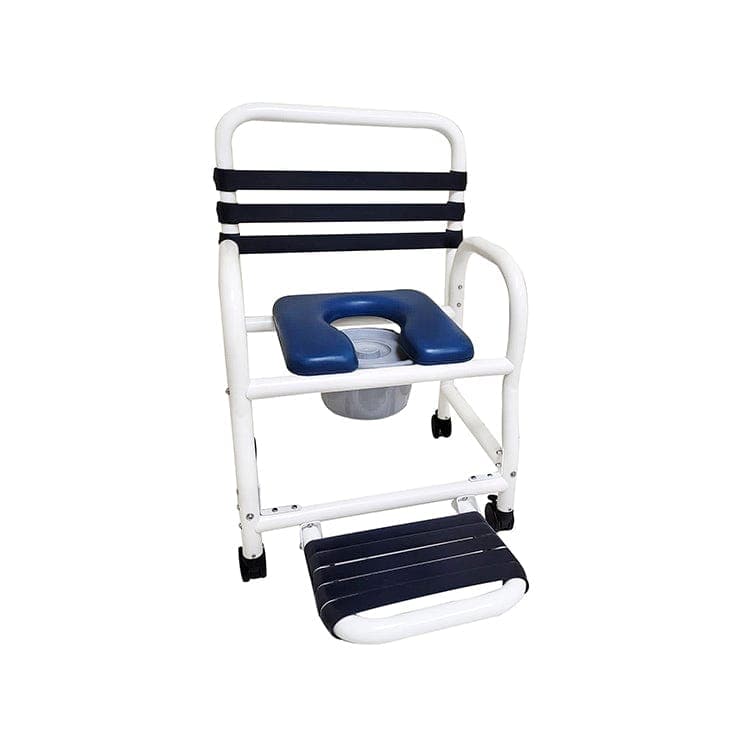 Mor-Medical Mor-Medical Deluxe New Era Patented Infection Control Shower Commode Chair, 22" Internal Width, Open Front Removable Soft Seat, Soft Touch Folding Footrest and Commode Pail, 3" Twin All Locking Casters, 385 lbs wt capacity DNE-385-3TWL-FF