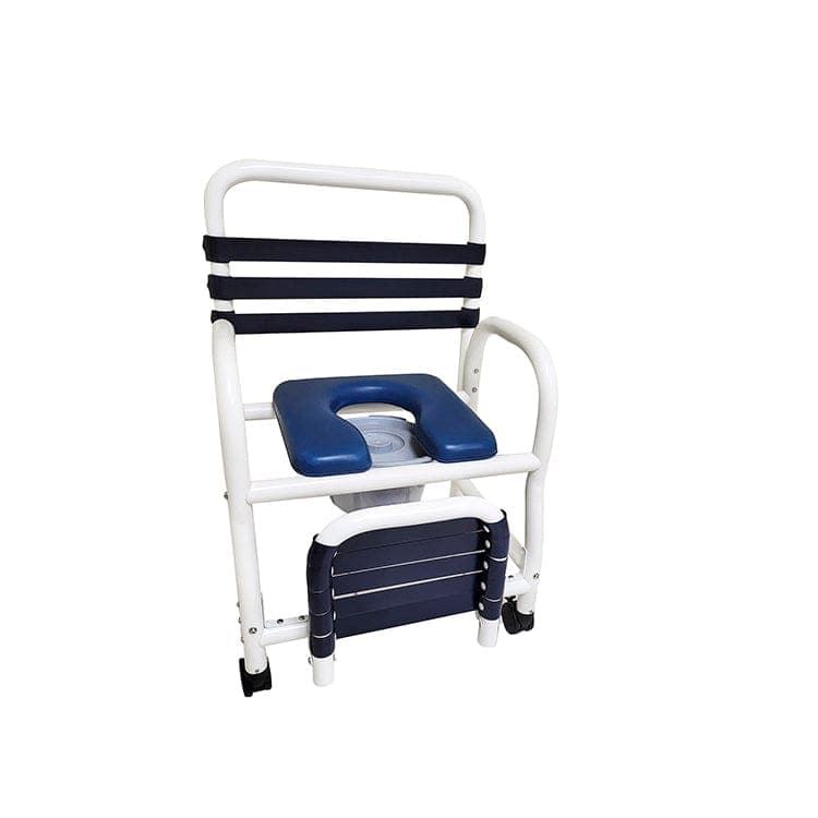 Mor-Medical Mor-Medical Deluxe New Era Patented Infection Control Shower Commode Chair, 22" Internal Width, Open Front Removable Soft Seat, Soft Touch Folding Footrest and Commode Pail, 3" Twin All Locking Casters, 385 lbs wt capacity DNE-385-3TWL-FF