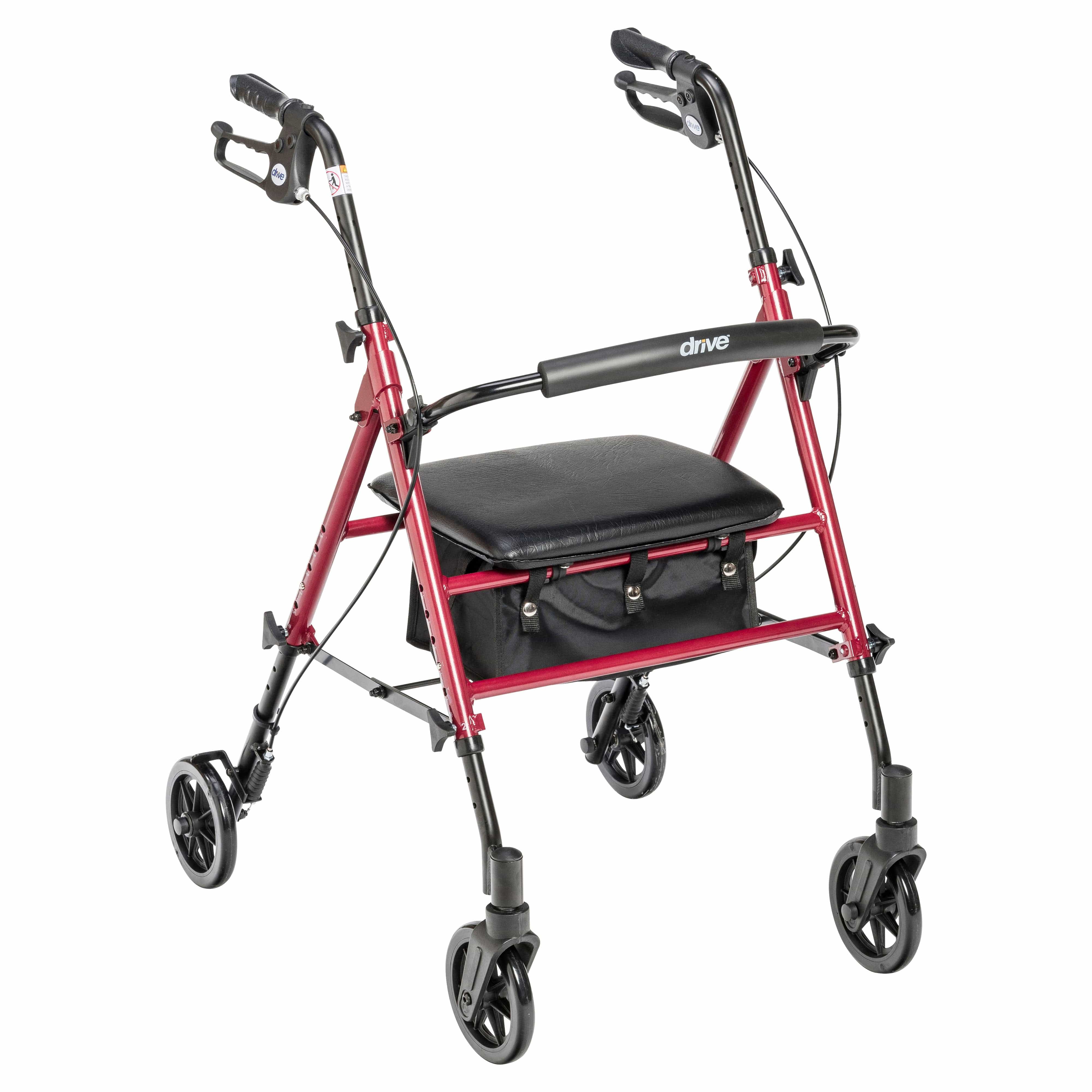 Drive Medical Drive Medical Adjustable Height Rollator Rolling Walker with 6" Wheels RTL10261RD